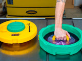 MicroJig BLADECLEAN Saw Blade & Router Bit Cleaning System in use, removing debris for optimal performance
