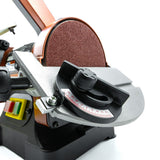 Sherwood 1 x 5in Benchtop Vertical Belt and Disc Sander Linisher 250W in action with wooden workpiece