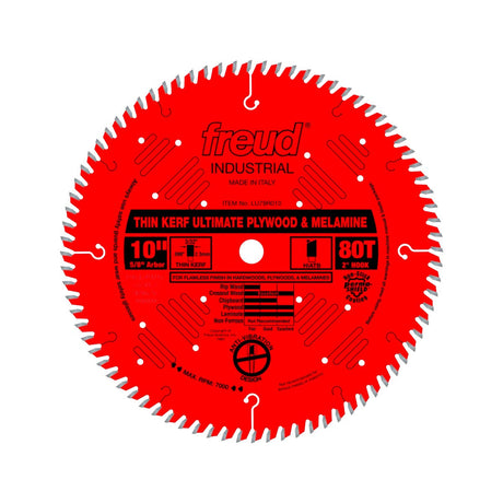 Freud Thin Kerf Ultimate Plywood & Melamine Saw Blade in action on wood surface