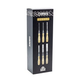 Narex Set of 6 Cryogenic Steel Chisels in Canvas Roll, angled view showing bevel edge and Richter chisel handles