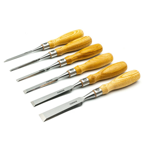 Narex Set of 6 Cryogenic Steel Cabinet Chisels in Canvas Roll - High-quality woodworking tools with Richter chisels in a canvas roll