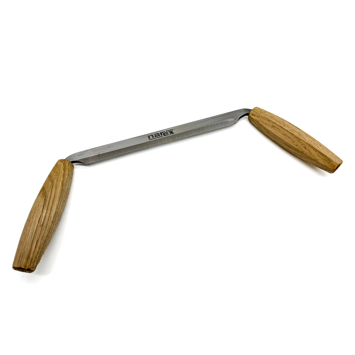 Narex 150mm Straight Drawknife with Leather Sheath in use on timber slab