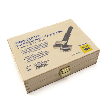 Fisch Wave Cutter Forstner Bits Set of 5 - High-performance metric woodworking tools with wavey cutting-edge design