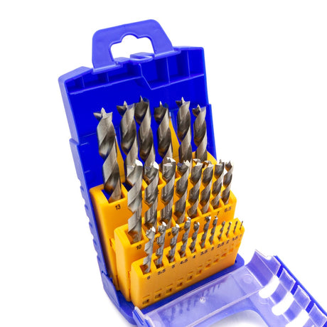Fisch Standard Brad Point Drill Bits Set in Metric HSS, high-quality woodworking twist drill bits in action