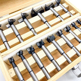 Torquata TCT Boring Bits Set of 15 Metric Forstner Bits in action drilling precise holes in Australian hardwood