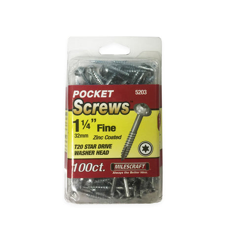 Milescraft 31mm fine thread pocket hole screws, zinc-coated T20 Star screws with washer head