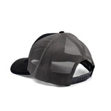 Melbourne Tool Company Black & Charcoal Trucker Cap with white embroidered logo, adjustable strap, and pre-curved visor