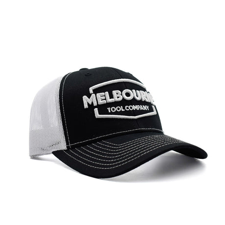 Melbourne Tool Company black and white trucker cap with embroidered logo