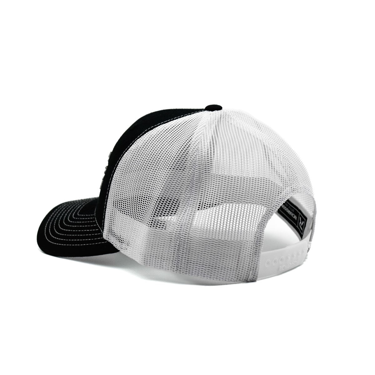 Melbourne Tool Company black & white embroidered trucker cap with logo on front