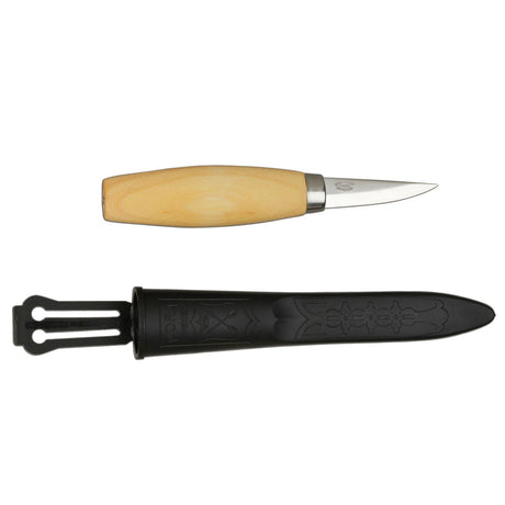 MoraKniv #120 Straight Knife for Spoon Carving with Carbon Steel Blade, showcasing high-carbon steel blade craftsmanship