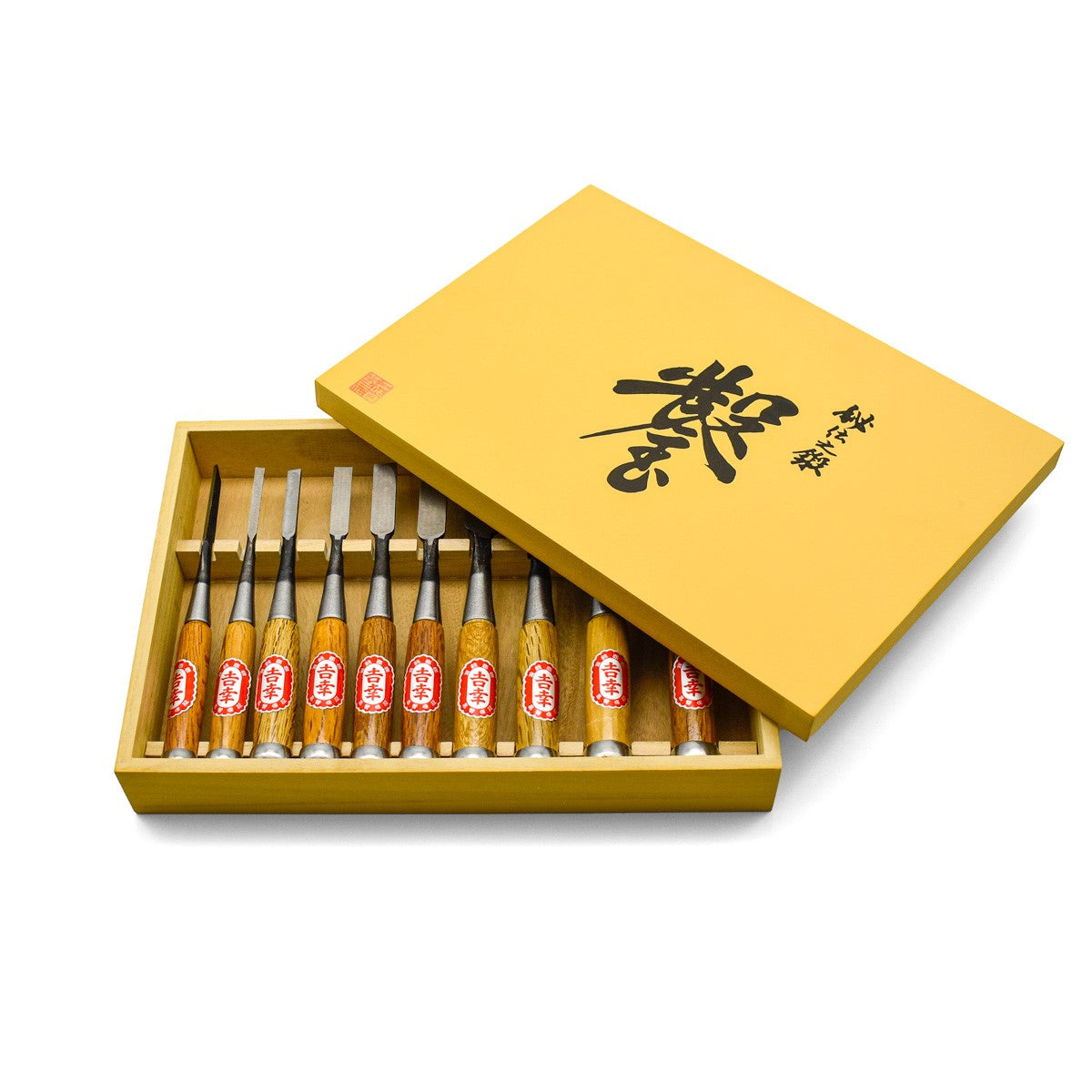 Fujikawa Japanese Chisels Set of Ten Oire Nomi Yellow Paper Steel woodworking tools craftsmanship Australia