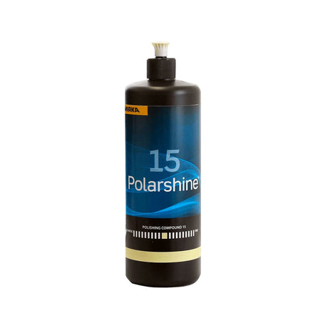 Mirka Polarshine 15 Polishing Compound 250ml in action on wood surface