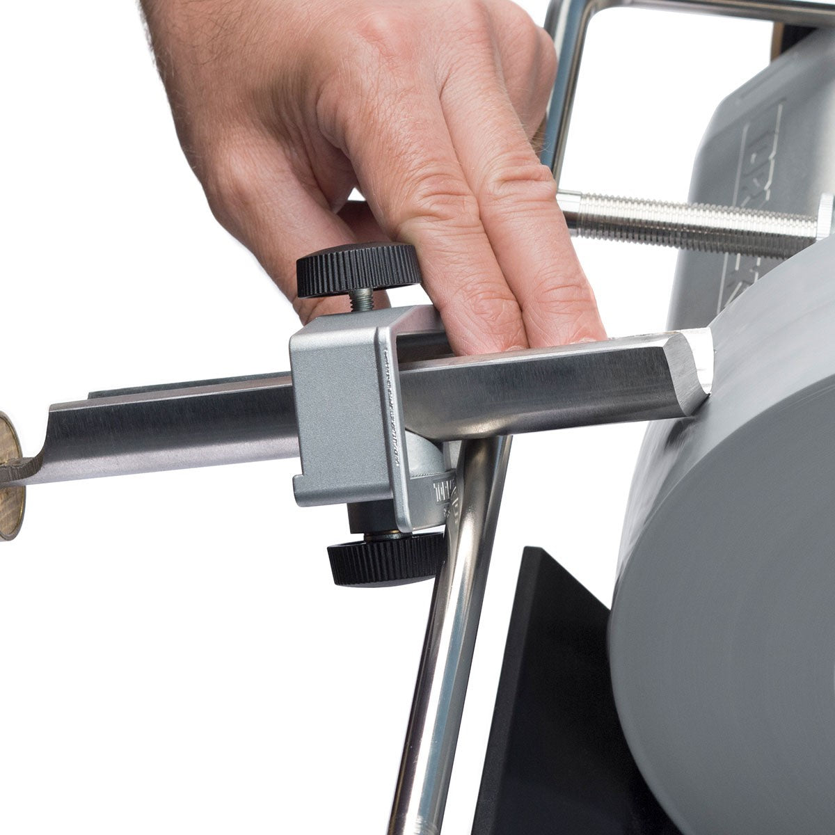 Tormek Wetstone Grinder Multi Turning Tool Jig in action, sharpening woodworking tools efficiently