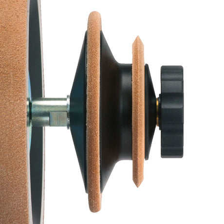 Tormek wetstone grinder leather honing wheel in action for razor-sharp woodworking tools