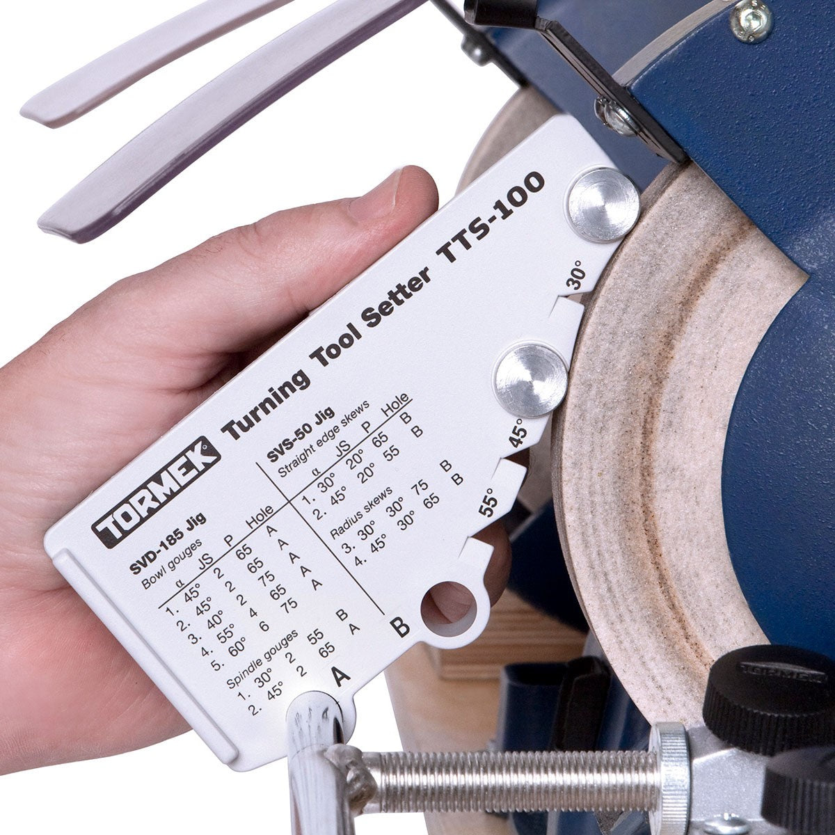 Tormek Wetstone Grinder Turning Tool Setter Jig in action, showcasing precision and quality sharpening results