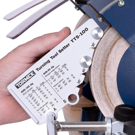 Tormek Wetstone Grinder Turning Tool Setter Jig in action, showcasing precision and quality sharpening results