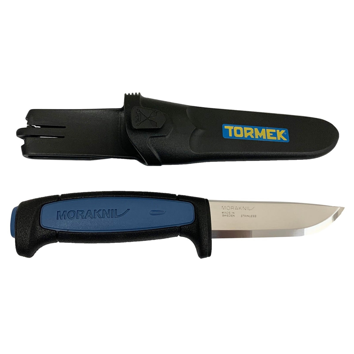 Tormek General Duty Mora Knife with Holster, Swedish steel blade and TPE handle, ideal for green woodworkers and outdoor enthusiasts
