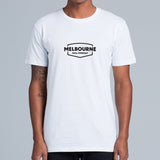 Melbourne Tool Company Snow White T-Shirt with Chevron Logo, screen printed in black, available in four sizes