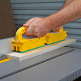 MicroJig GRR-Ripper 2GO table saw push block in action, ensuring safety and precision woodworking