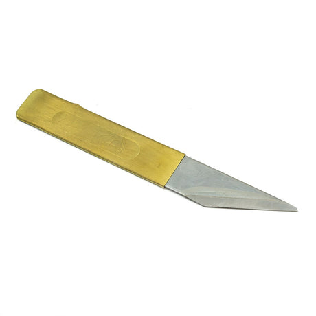Yoshiharu Hamono brass handled kiridashi marking knife in action