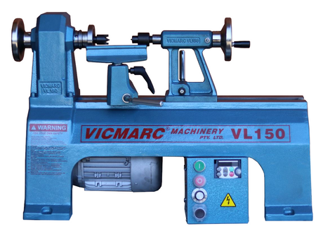 Vicmarc VL150 Midi Wood Lathe with Stand Mount 1HP EVS side view, showing sturdy cast iron construction