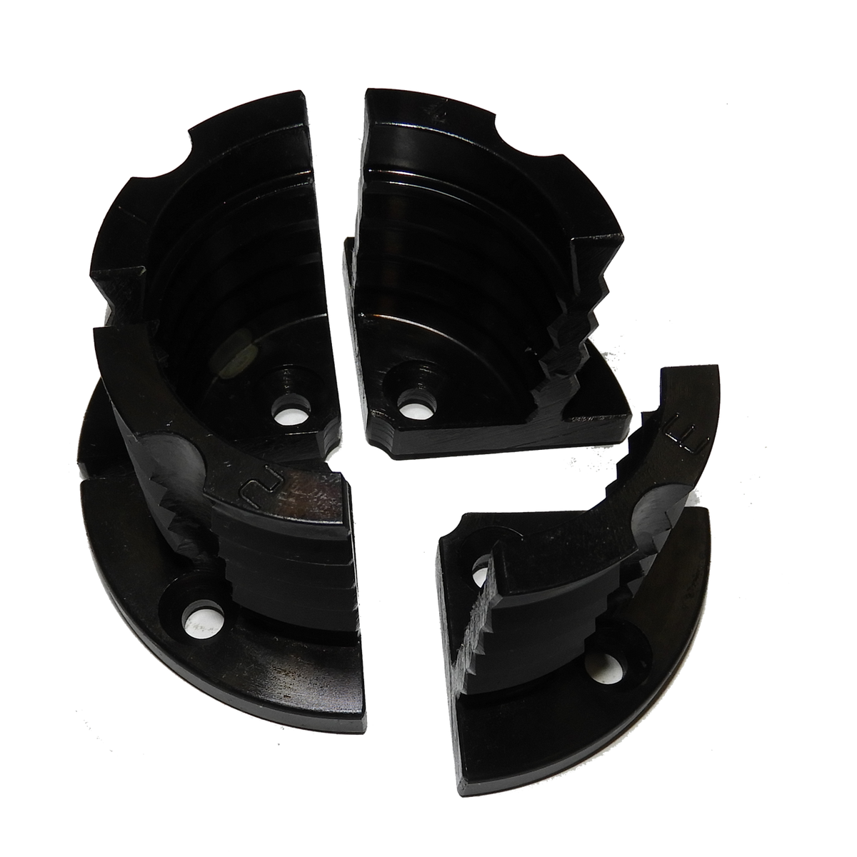 Vicmarc Shark Jaws for VM90/100 lathe chuck, featuring serrated inner and outer surfaces for superior grip on cylinder spigots