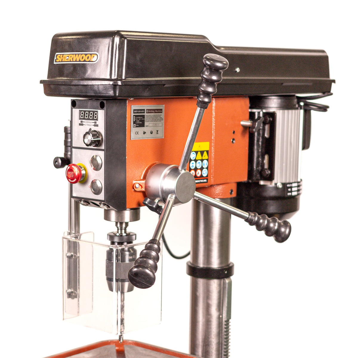 Sherwood 750W EVS Benchtop Drill Press for precise drilling control and accuracy