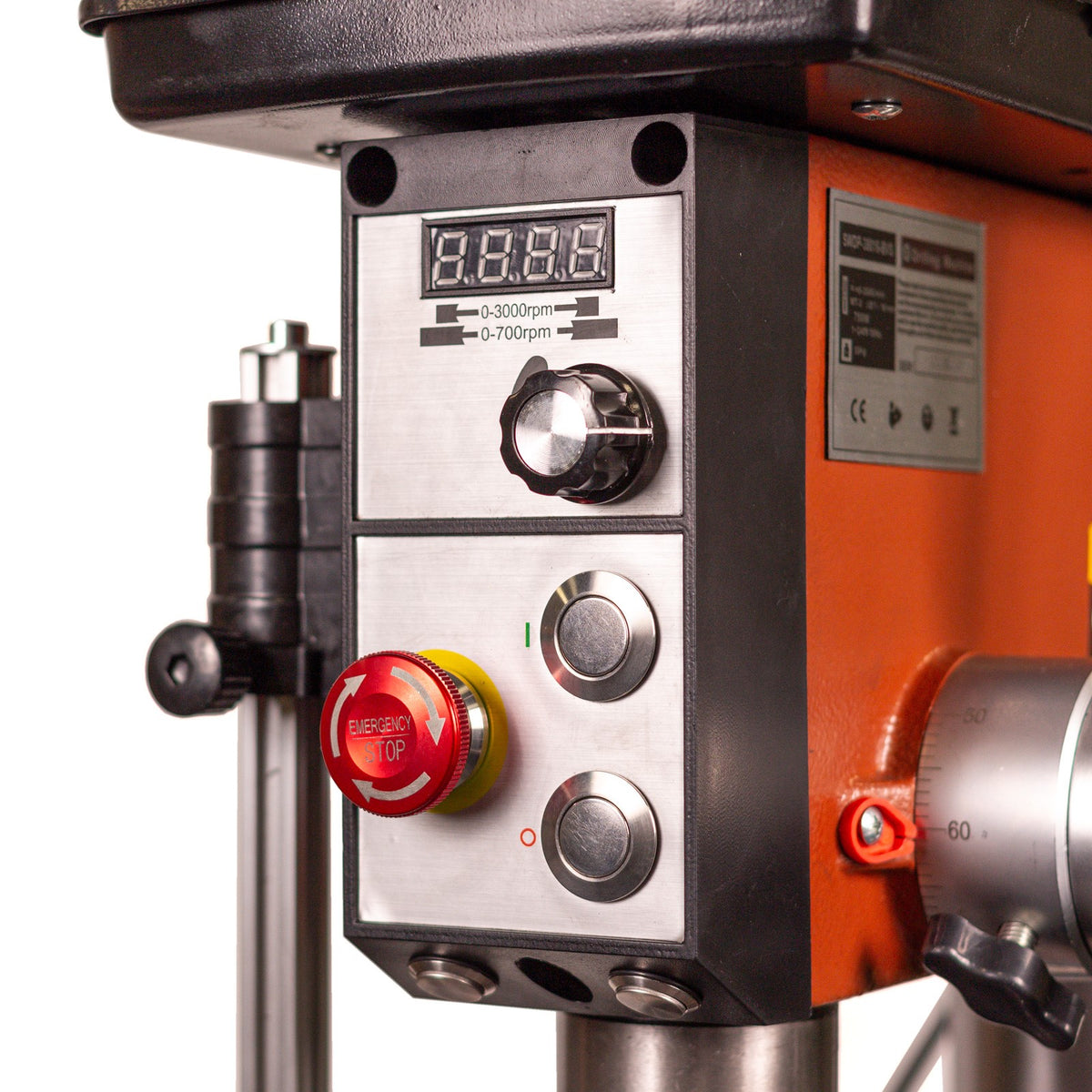 Sherwood 750W EVS Drill Press in action, showcasing precision drilling capabilities