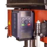 Sherwood EVS Pedestal Drill Press 1100W in action, showcasing precise drilling capabilities