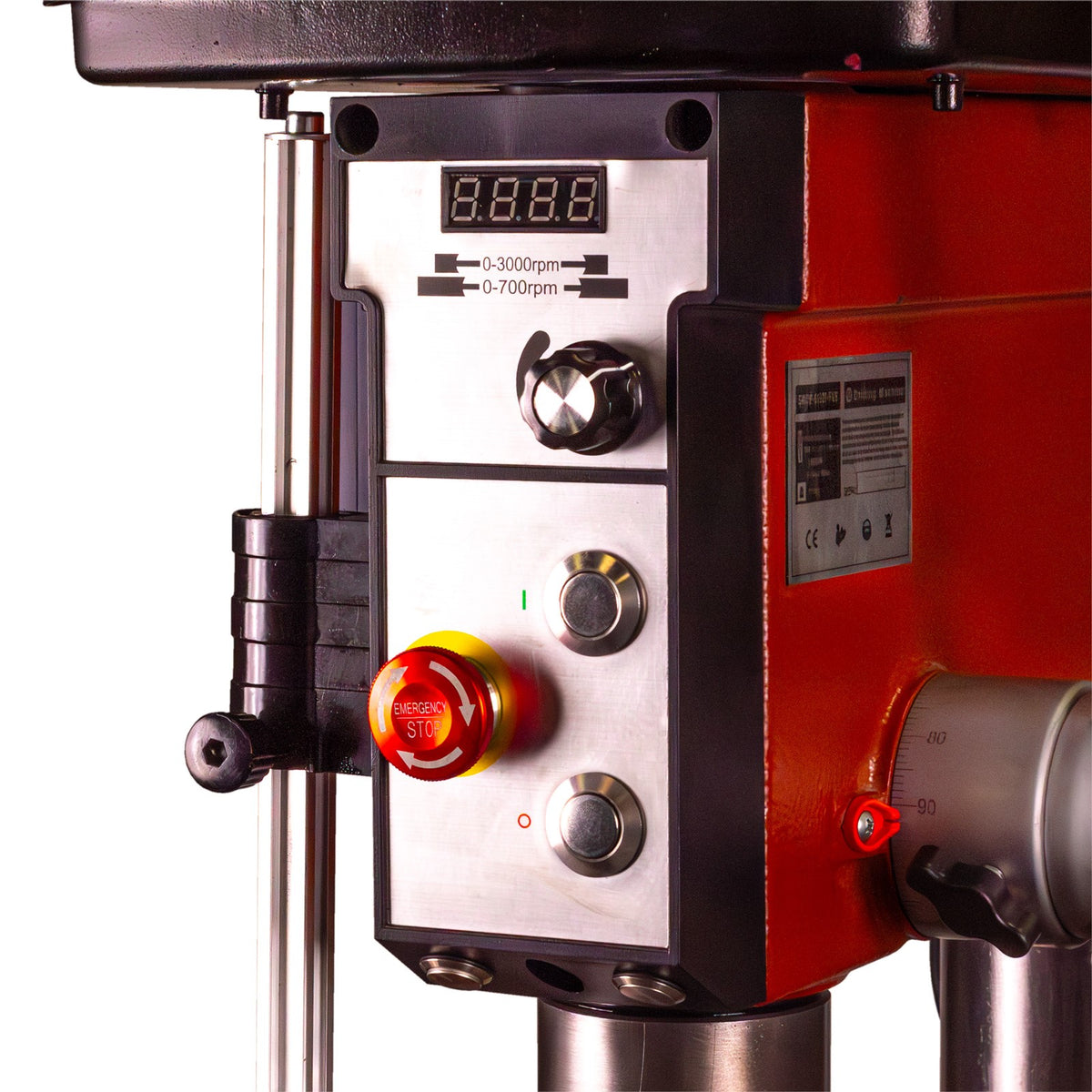Sherwood EVS Pedestal Drill Press 1500W in action, showcasing precise drilling capabilities