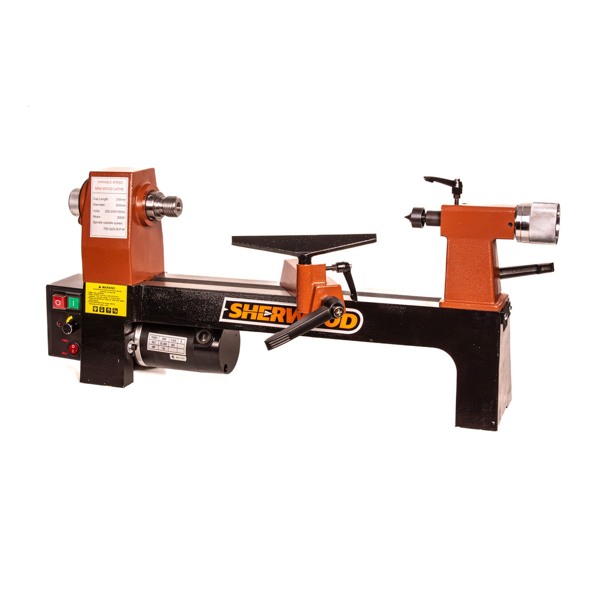 Sherwood Micro Wood Lathe 200mm Swing 300W Variable Speed in action, crafting intricate designs on compact wood pieces