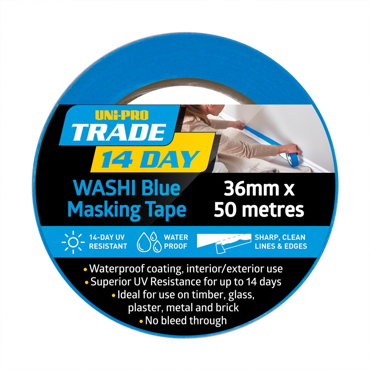 UniPro Washi Masking Tape 48mm x 50m in use for precision woodworking task