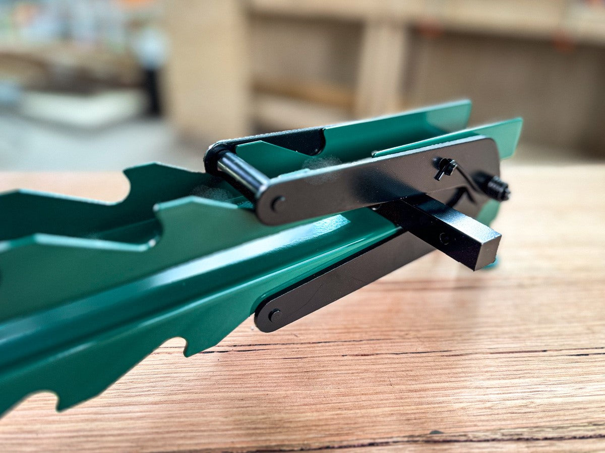 Torquata Panel Clamp Dual Steel Bar Style - side view of single clamp in use on woodworking project