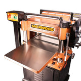 Sherwood 16in Industrial Thicknesser with helical cutterhead in action, ideal for Australian woodworkers