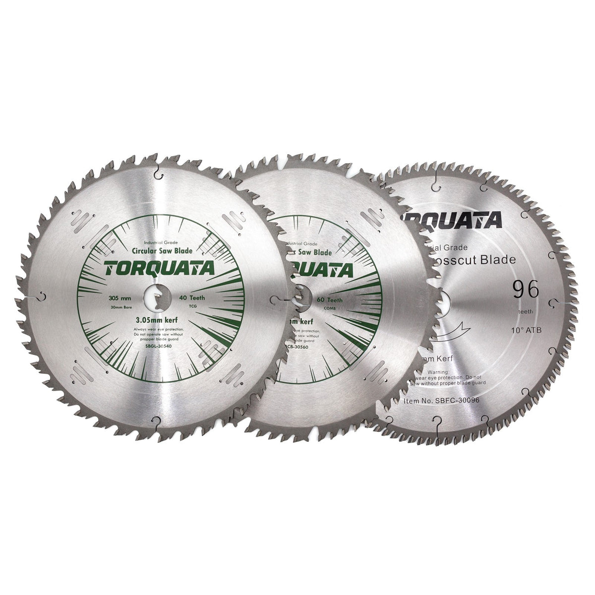 Three 305mm Diameter 30mm Bore Woodworking Circular Saw Blades in a set