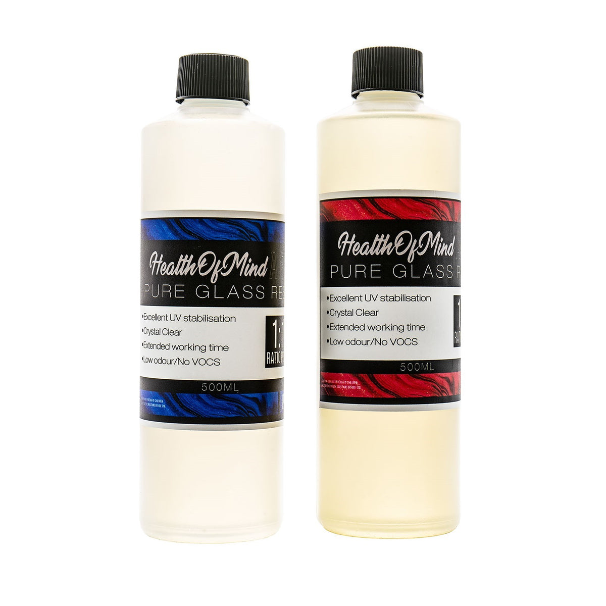 Clear resin glass finish for artwork and tables, showcasing low viscosity and excellent colour blending properties