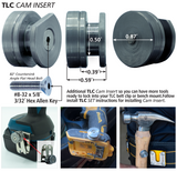 FastCap TLC Cam Insert being installed on a tool for secure locking in a TLC Belt Clip or Bench Mount