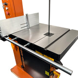 Sherwood 18in Heavy-Duty Bandsaw showing angled view of the blade tensioning system