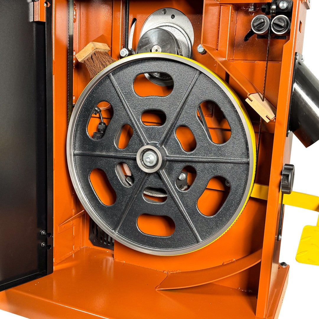 Sherwood 18in Heavy-Duty Bandsaw in action cutting a thick piece of wood