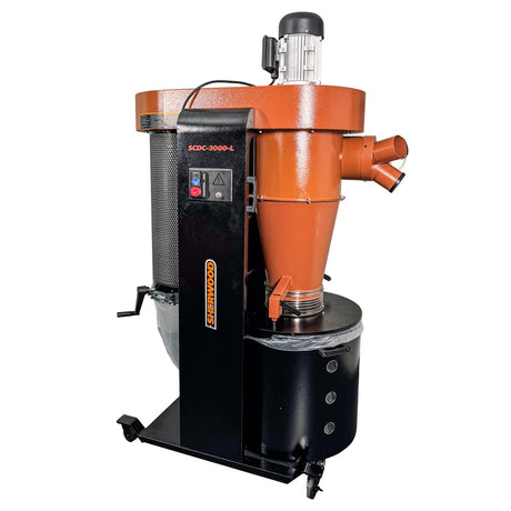 Sherwood 2.5HP Cyclone Dust Extractor in workshop setting, keeping woodworkers healthy and workspaces clean