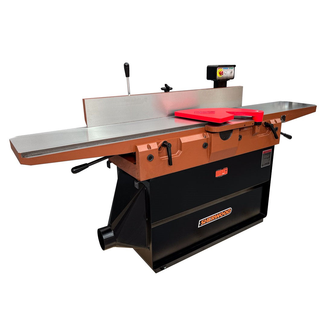 Sherwood 12in Parallelogram Jointer with Helical Head in action, ideal for wide-format machining