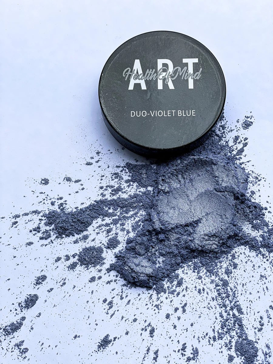 Health of Mind Art Violet/Blue 50g Duo Colour Mica Powder for Epoxy Resin Jar - 50g size in vibrant violet and blue tones
