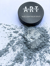 Health of Mind Art Light Blue/Gold 50g Duo Colour Pigment Mica Powder for Epoxy Resin in jar on white background