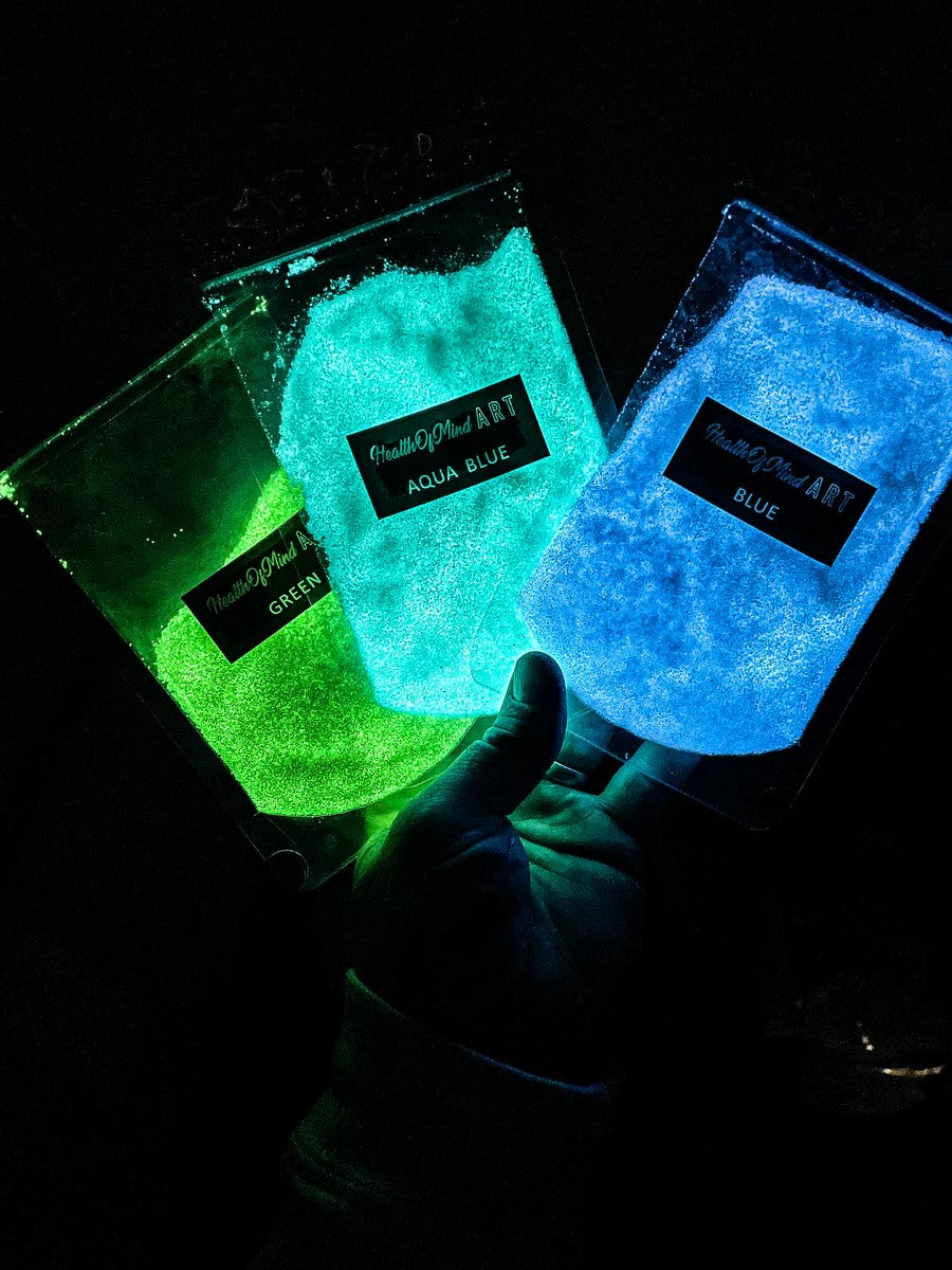 Australian-made Health of Mind Art Aqua Blue Luminescent Sand Pigment image for epoxy resin