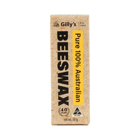 Gilly's Pure Beeswax Bar Food Safe 50g in wooden background
