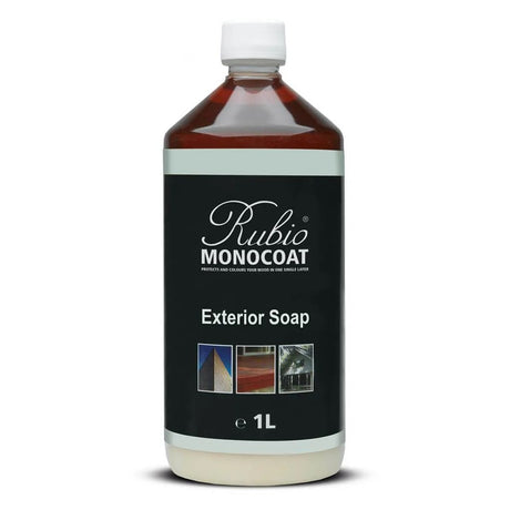 Rubio Monocoat Exterior Soap 1.0L bottle with dual-phase cleaning and nourishing action
