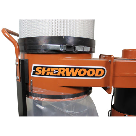 Sherwood 1HP Dust Collector with Pleated Filter in compact workshop setting