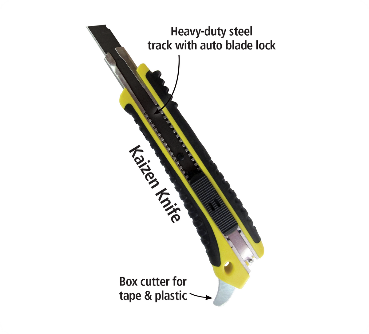 Fastcap Kaizen Knife with triple-edge blade, rubber grip, and double-tooth steel for precise cutting of Kaizen Foam