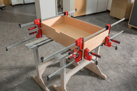 Bessey Set of Four K-Body Revo Vario Clamps 1500mm Capacity, showing adjustable jaws for versatile clamping