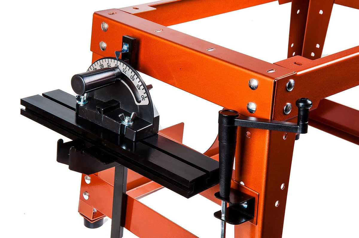 Sherwood Benchtop Router Table Stand with Mitre Guide & Switch, side view angle